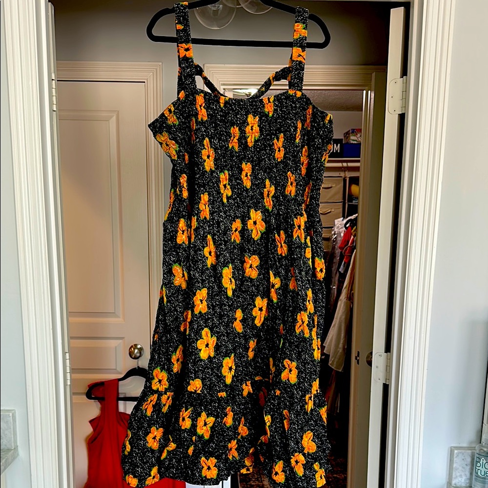 Floral Black and Orange Dress